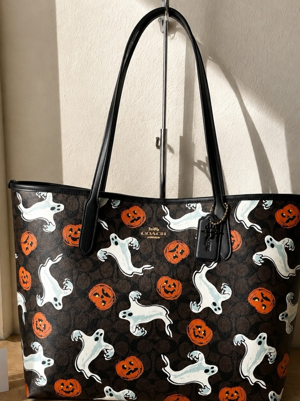 Coach Black Halloween Ghost & Pumpkin Print Tote - Picture 3 of 3